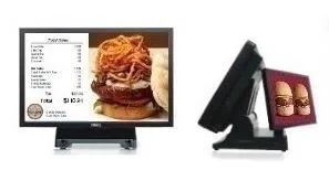 AdScreen POS advertising display showing promotions on restaurant screens