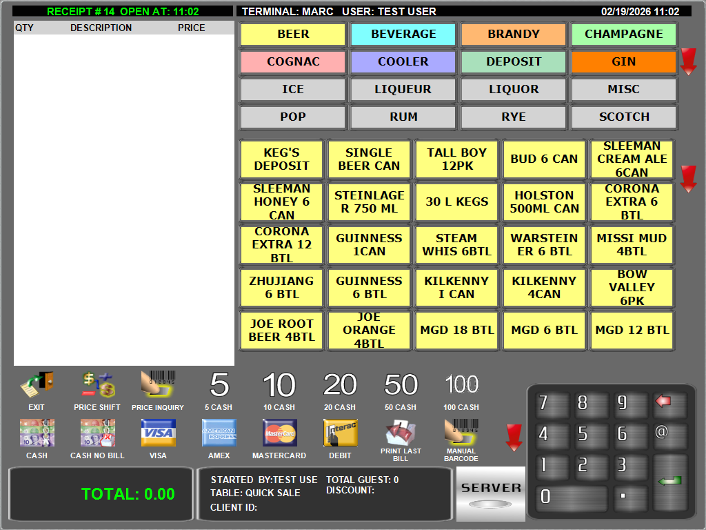 WinRest Retail Sales Screen